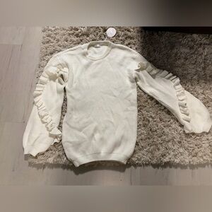 Cream Sweater with Ruffled Sleeves